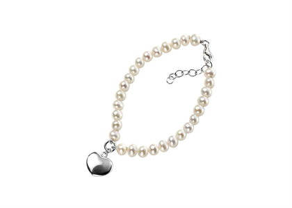 Silver Plated Womens Pearl Heart Charm Bracelet